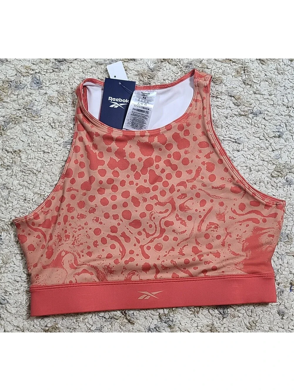 Reebok Women's NWT Medium Coral Patterned Sports Bra with Speedwick Technology